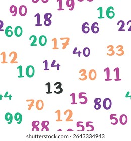 Seamless pattern with beautiful numbers. Ten, twenty, thirty, forty, fifty, sixty, seventy eighty ninety Algebra and geometry