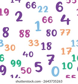 Seamless pattern with beautiful numbers. Ten, twenty, thirty, forty, fifty, sixty, seventy eighty ninety Algebra and geometry