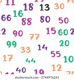 Seamless pattern with beautiful numbers. Ten, twenty, thirty, forty, fifty, sixty, seventy eighty ninety Algebra and geometry