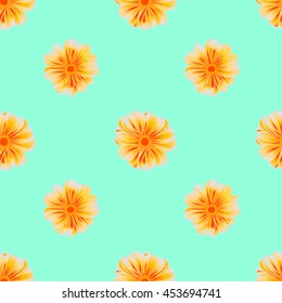 Seamless pattern with beautiful orange flowers on blue background, vector illustration 