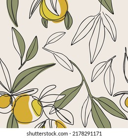 Seamless pattern beautiful orange fruits and leaves vector