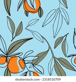 Patrón sin foco hermosos frutos anaranjados y hojas vector
