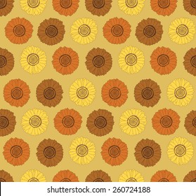 Seamless pattern with beautiful orange, yellow, brown blooming flowers Vector  illustration eps10