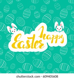 Seamless pattern with a beautiful painted Easter eggs and bunny, rabbit. Vector illustration. 