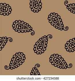 Seamless pattern of beautiful paisley black cucumbers on a iced coffee background. Turkish, Indian, Persian. Vector illustration