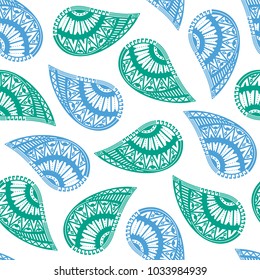 Seamless pattern of beautiful paisley cucumbers Aztec, Peruvian, Mayan, Mexican, Native American. Vector illustration