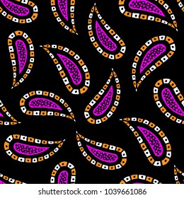 Seamless pattern of beautiful paisley cucumbers African, Turkish, Indian, Persian. Vector illustration