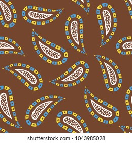 Seamless pattern of beautiful paisley cucumbers African, Turkish, Indian, Persian. Vector illustration