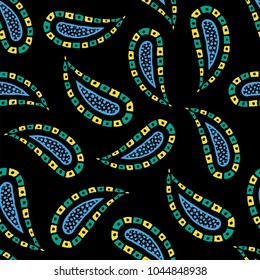 Seamless pattern of beautiful paisley cucumbers African, Turkish, Indian, Persian. Vector illustration