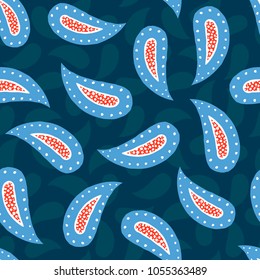 Seamless pattern of beautiful paisley cucumbers African, Turkish, Indian, Persian. Vector illustration