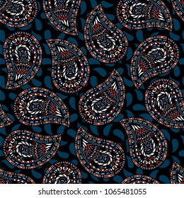 Seamless pattern of beautiful paisley cucumbers Aztec, Peruvian, Mayan, Mexican, Native American, African. Vector illustration