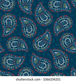 Seamless pattern of beautiful paisley cucumbers Aztec, Peruvian, Mayan, Mexican, Native American, African. Vector illustration