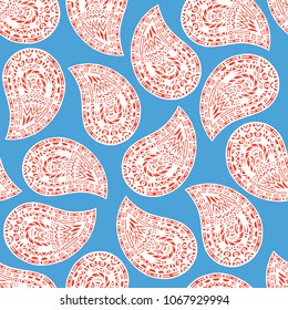 Seamless pattern of beautiful paisley cucumbers African, Turkish, Indian, Persian. Vector illustration