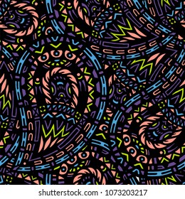 Seamless pattern of beautiful paisley cucumbers Aztec, Peruvian, Mayan, Mexican, Native American, African. Vector illustration