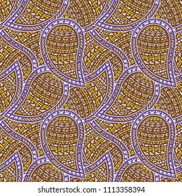 Seamless pattern of beautiful paisley cucumbers Mexican, Aztec, Peruvian, Mayan, Native American, African. Vector illustration