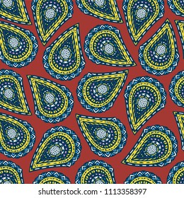 Seamless pattern of beautiful paisley cucumbers African, Turkish, Indian, Persian. Vector illustration