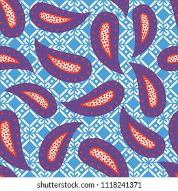Seamless pattern of beautiful paisley cucumbers African, Turkish, Indian, Persian. Vector illustration
