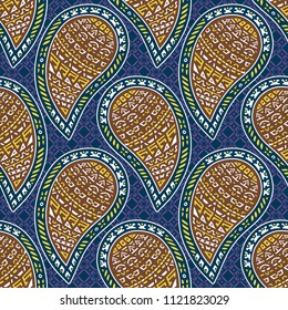 Seamless pattern of beautiful paisley cucumbers Aztec, Peruvian, Mayan, Mexican, Native American, African. Vector illustration