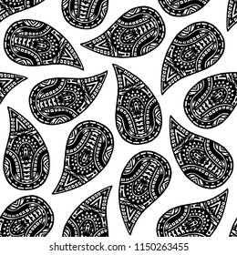 Seamless pattern of beautiful paisley cucumbers Mexican, Aztec, Peruvian, Mayan, Native American, African. Vector illustration