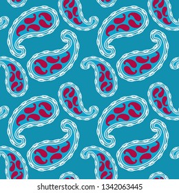 Seamless pattern of beautiful paisley cucumbers on a white background. Turkish, Indian, Persian. Vector illustration