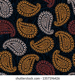 Seamless pattern of beautiful paisley cucumbers Turkish, Indian, Persian, Mexican, African. Vector illustration
