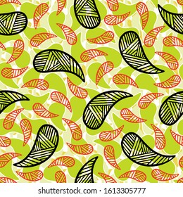 Seamless pattern of beautiful paisley cucumbers. Turkish, Indian, Persian, African. Vector illustration