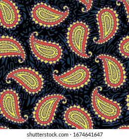 Seamless pattern of beautiful paisley cucumbers Turkish, Indian, Persian, Mexican, African. Vector illustration