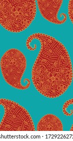 Seamless pattern of beautiful paisley cucumbers Turkish, Indian, Persian. illustration