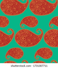 Seamless pattern of beautiful paisley cucumbers Turkish, Indian, Persian. illustration