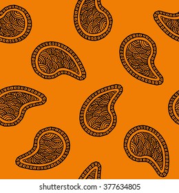 Seamless pattern of beautiful paisley cucumbers Turkish, Indian, Persian. Vector