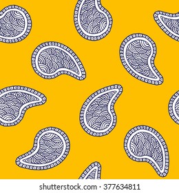 Seamless pattern of beautiful paisley cucumbers Turkish, Indian, Persian. Vector