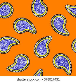 Seamless pattern of beautiful paisley cucumbers Turkish, Indian, Persian. Vector