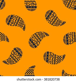 Seamless pattern of beautiful paisley cucumbers Mexican, Africa, Aztec, Peruvian, Indian. Vector