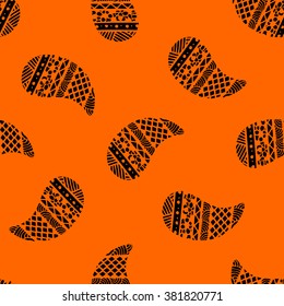Seamless pattern of beautiful paisley cucumbers Mexican, Africa, Aztec, Peruvian, Indian. Vector