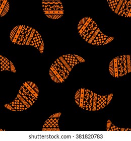 Seamless pattern of beautiful paisley cucumbers Mexican, Africa, Aztec, Peruvian, Indian. Vector