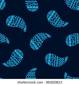 Seamless pattern of beautiful paisley cucumbers Mexican, Africa, Aztec, Peruvian, Indian. Vector