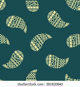 Seamless pattern of beautiful paisley cucumbers Mexican, Africa, Aztec, Peruvian, Indian. Vector