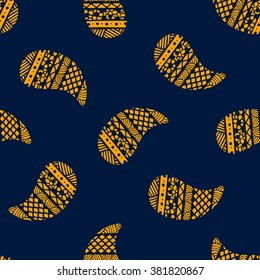Seamless pattern of beautiful paisley cucumbers Mexican, Africa, Aztec, Peruvian, Indian. Vector