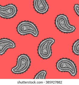 Seamless pattern of beautiful paisley cucumbers Turkish, Indian, Persian. Vector