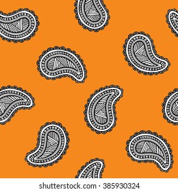 Seamless pattern of beautiful paisley cucumbers Turkish, Indian, Persian. Vector
