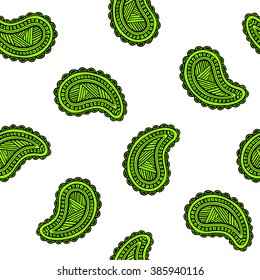 Seamless pattern of beautiful paisley cucumbers Turkish, Indian, Persian. Vector