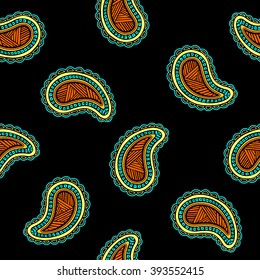 Seamless pattern of beautiful paisley cucumbers Turkish, Indian, Persian. Vector