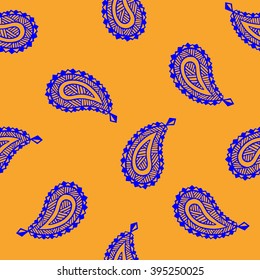 Seamless pattern of beautiful paisley cucumbers Turkish, Indian, Persian. Vector