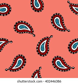 Seamless pattern of beautiful paisley cucumbers Turkish, Indian, Persian. Vector
