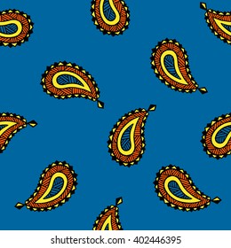 Seamless pattern of beautiful paisley cucumbers Turkish, Indian, Persian. Vector