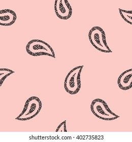 Seamless pattern of beautiful paisley cucumbers Turkish, Indian, Persian. Rose quartz and black color. Vector illustration