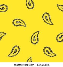 Seamless pattern of beautiful paisley cucumbers Turkish, Indian, Persian. Buttercup and black color. Vector