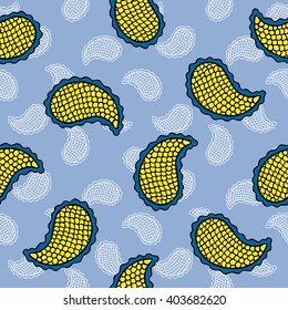 Seamless pattern of beautiful paisley cucumbers Turkish, Indian, Persian. Hand drawing. Vector illustration