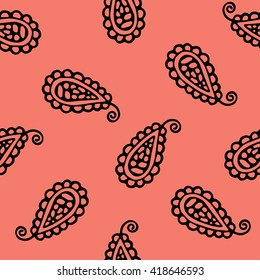 Seamless pattern of beautiful paisley cucumbers Turkish, Indian, Persian. Vector illustration
