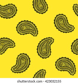 Seamless pattern of beautiful paisley cucumbers Turkish, Indian, Persian. Vector illustration